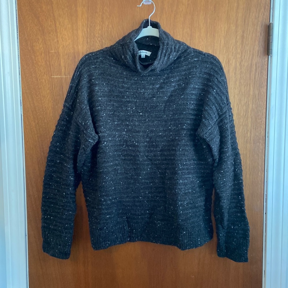 Madewell Black with White Specks Mockneck Turtleneck Sweater